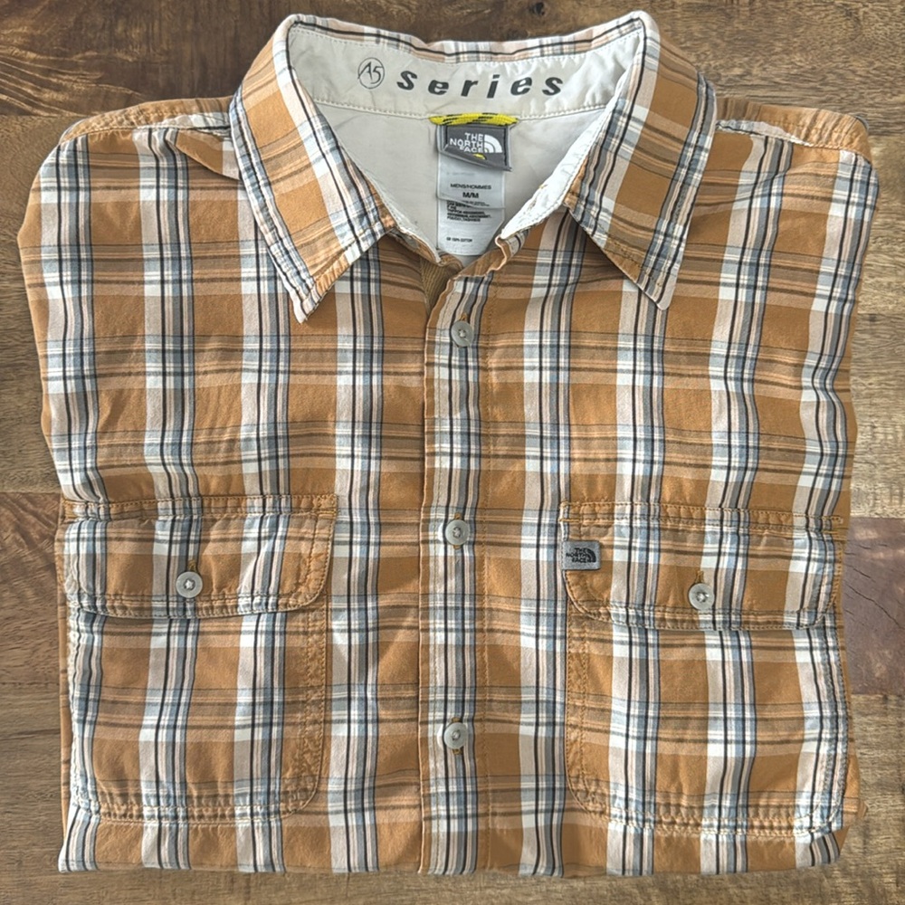 The North Face Brown and White Casual Button Down Shirt
